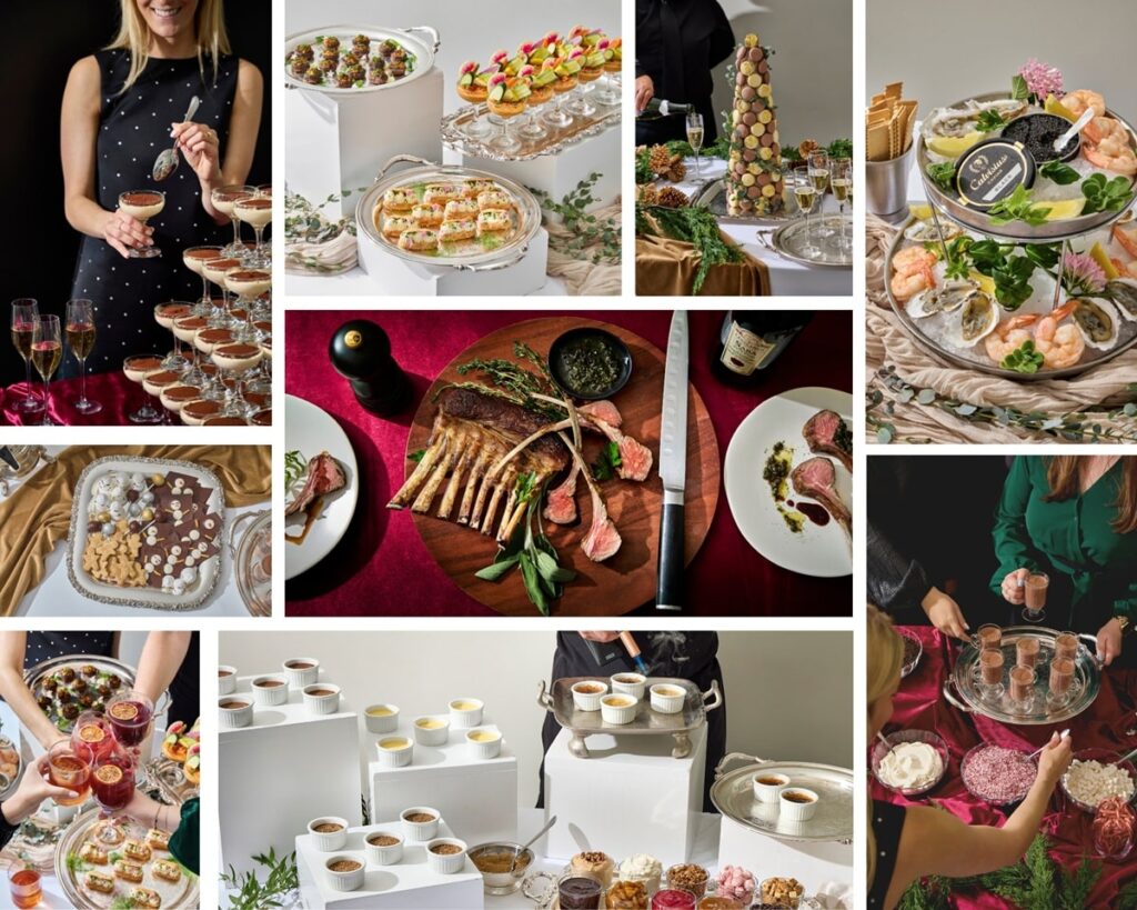 a collage of holiday catering in chicago provided by paramount events